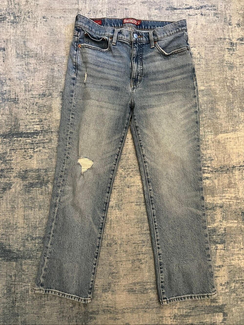 Lucky Brand Light Wash Distressed Zoe High Rise Straight Ankle Mom Jeans Size 10